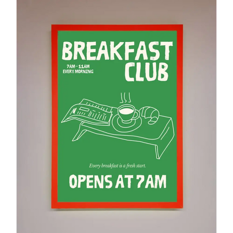 Green Breakfast Club Framed Wall Art - B0 (100 x 141 cm) / Neon Red - Framed Print