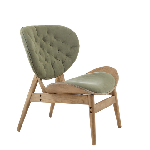 Olive green tufted velvet lounge chair with grey elm wood frame perfect green velvet chair for stylish comfort
