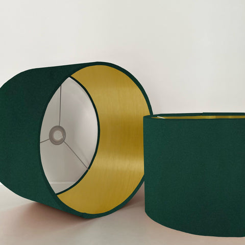 Deep green plain velvet ceiling shade with 30cm height and metallic brushed gold interior lining