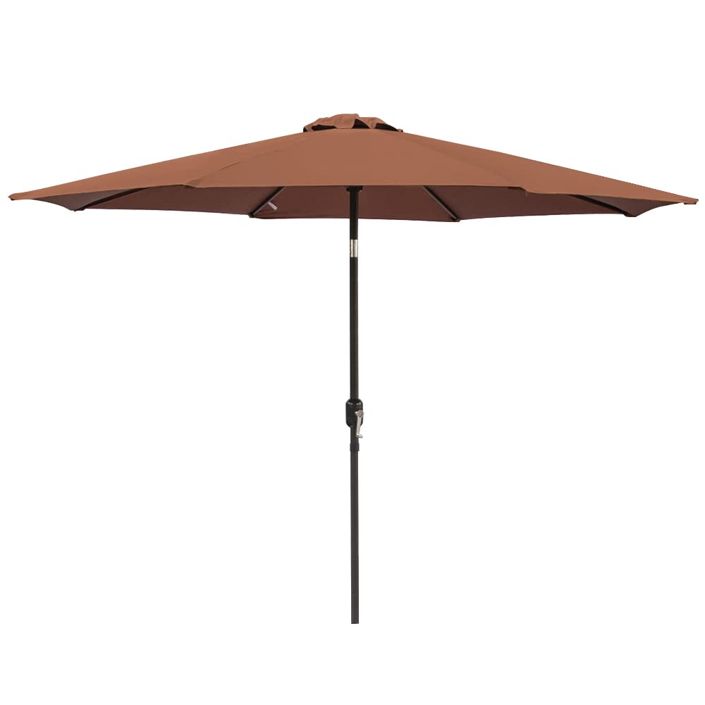 Brown greenbay 2.7m round parasol with black metal pole and crank tilt sun shade canopy umbrella for patio use