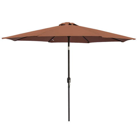 Brown greenbay 2.7m round parasol with black metal pole and crank tilt sun shade canopy umbrella for patio use