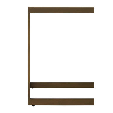 Bronze finished metal side table with minimalist frame and two shelves perfect for brushed brass coffee setups