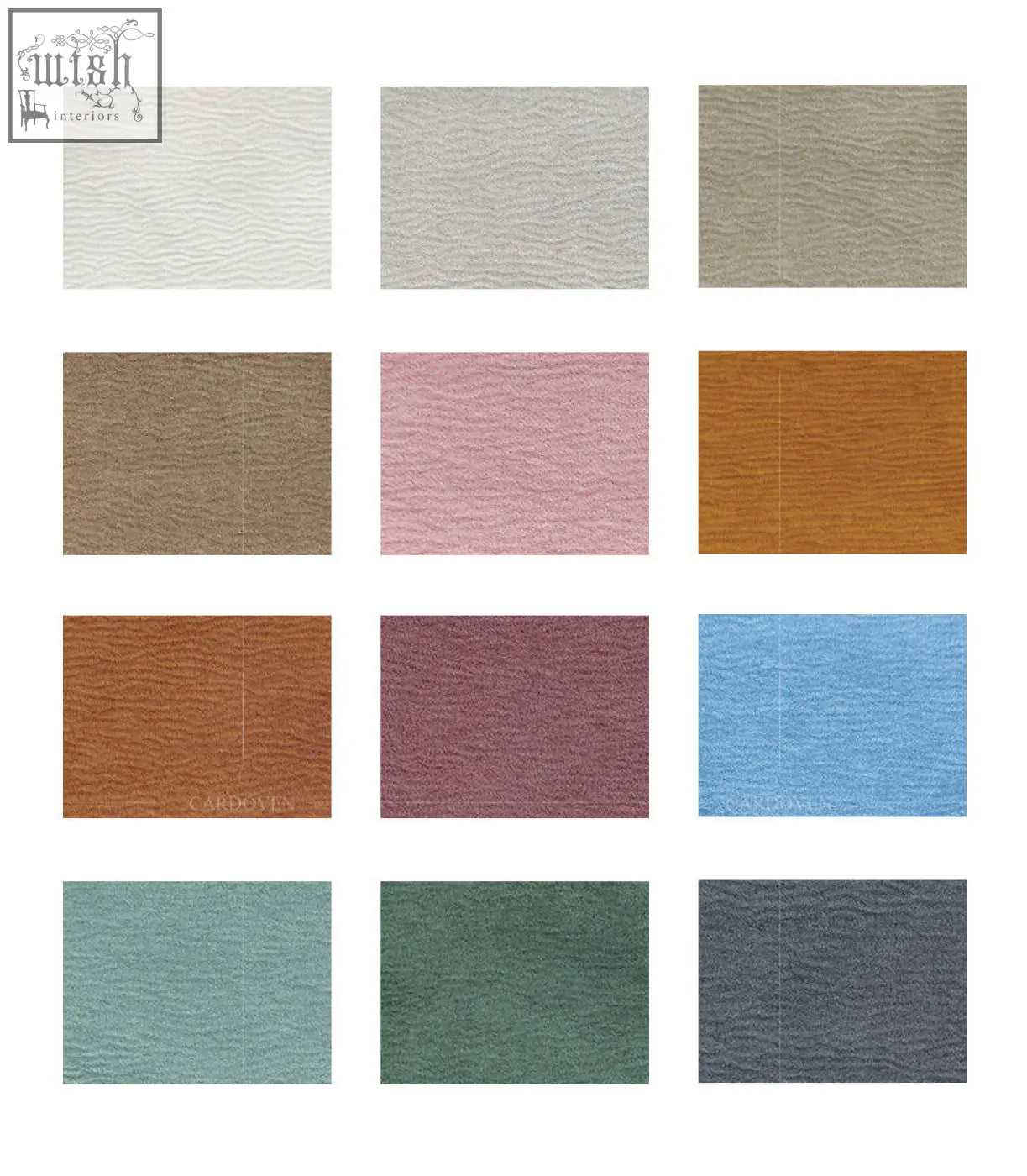 A collection of textured fabric swatches in neutral tones for the grimm velvet sofa that seamlessly blends style and comfort