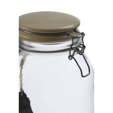 Clear glass storage jar with beige lid and black metal clasp perfect for grocer glass storage jar 3000ml