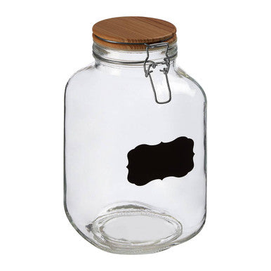Clear glass storage jar with black chalkboard label and wooden lid perfect for grocer glass storage 3000ml