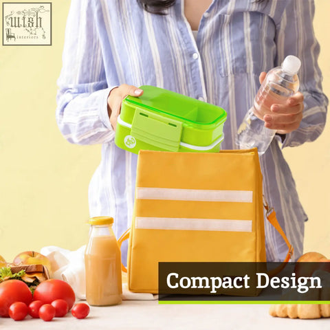 Bright green grub tub lunch box with two compartments sleek plastic lid and side handles perfect green lunch box