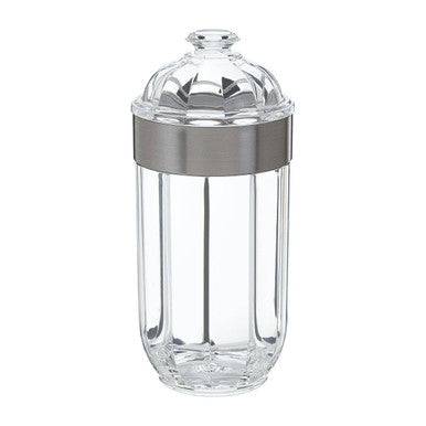 Clear glass Guan large silver acrylic storage jar with silver metal lid and vertical ridges for acrylic storage jar use