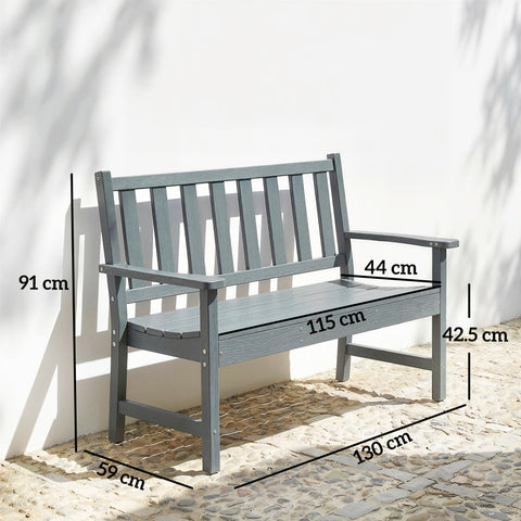 Outsunny 2 Seater Plastic Garden Bench, Outdoor Patio Bench with Armrest and Backrest, Weatherproof Outdoor Furniture for Balcony