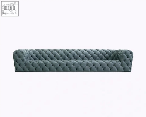 Charcoal gray velvet gunter three seater sofa with classic tufted design available with offer financing and low shipping cost