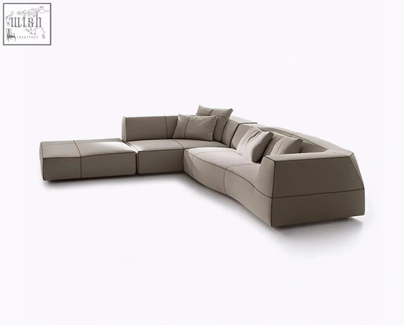 Modern beige guzman velvet corner sofa with minimalist lines and segmented cushioning perfect as a velvet corner sofa