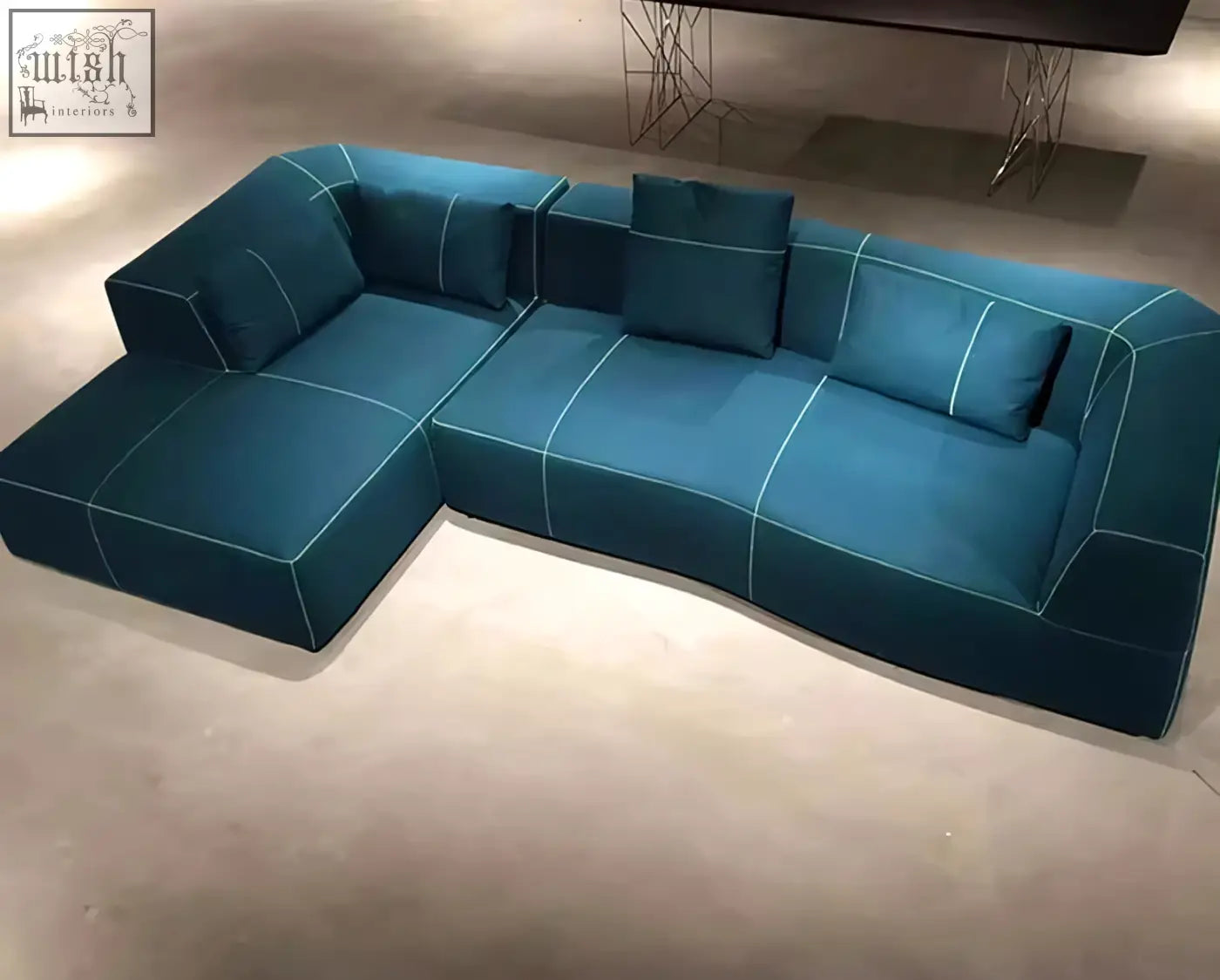 Teal guzman velvet corner sofa with plush cushions and geometric stitching perfect as a velvet corner sofa or corner sofa