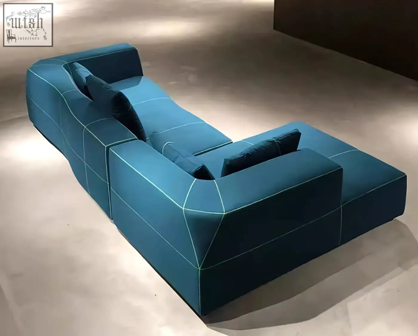 Teal guzman velvet corner sofa with geometric stitching and curved design perfect as a velvet corner sofa