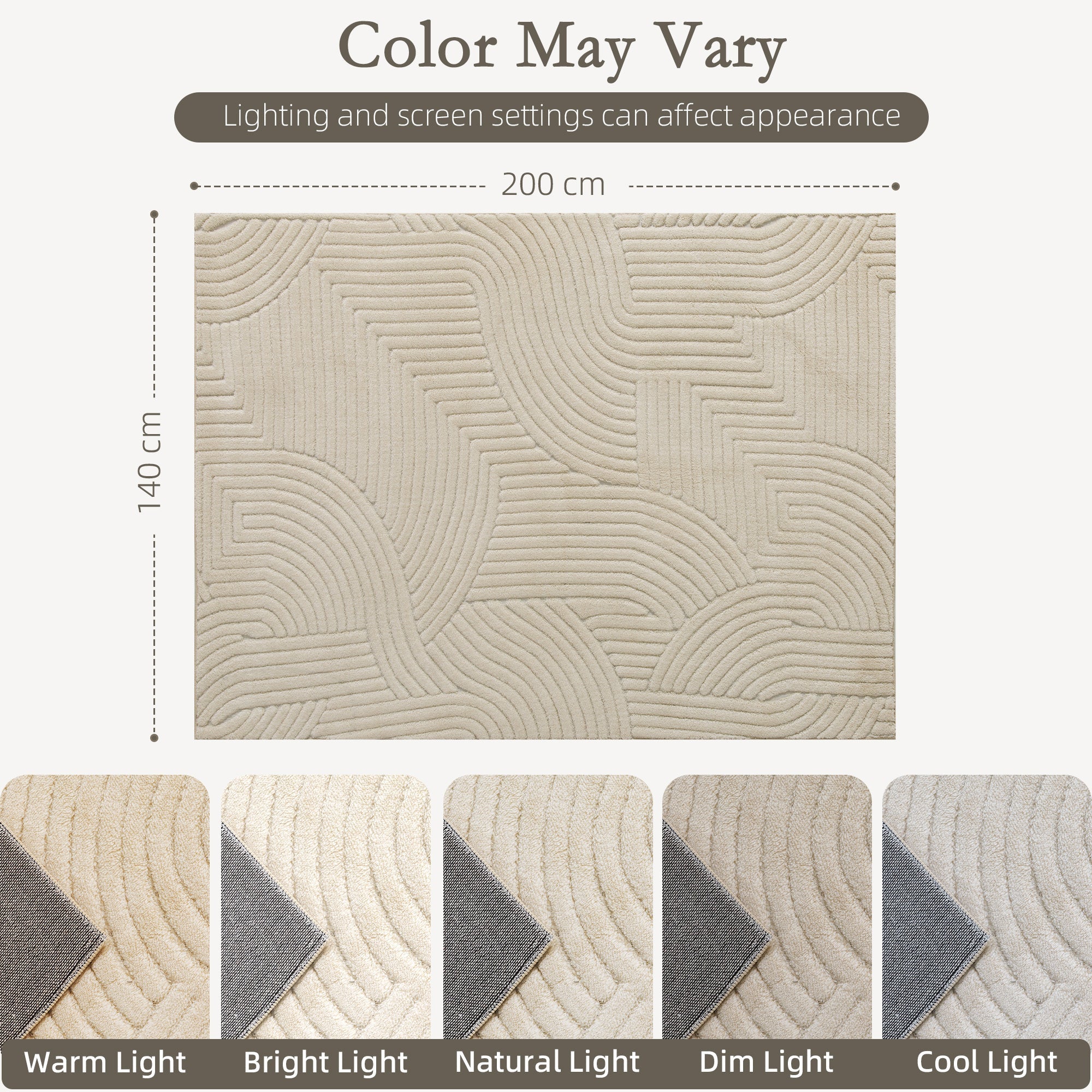 HOMCOM Modern Geometric Rug, Thick Plush, Non-Slip, 200 x 140 cm – Cream, Living Room/Bedroom/Office