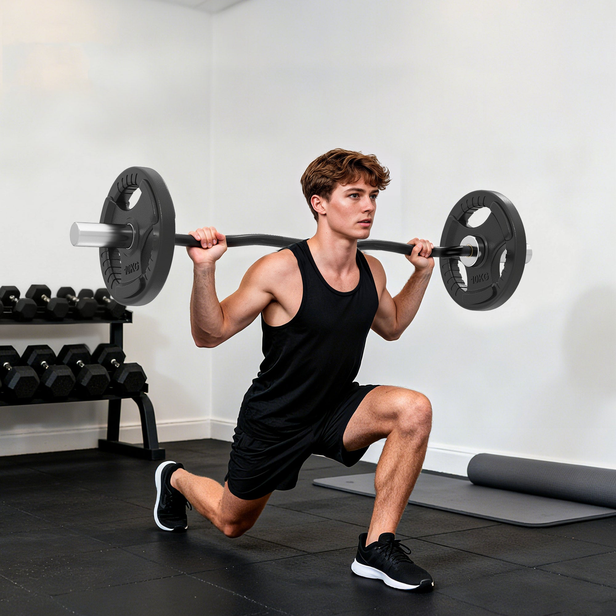 SPORTNOW 4ft Olympic EZ Curl Bar, Barbell Bar for 2" Weight Plates with Non-Slip Hand Grip 120cm