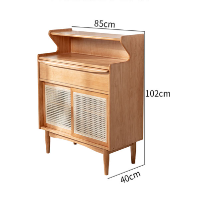 Light wood h11 elvis rattan sideboard with woven cane panel doors and a curved top shelf in oak finish