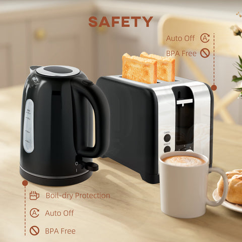 HOMCOM Simple Polished Toaster and Kettle Set - Black
