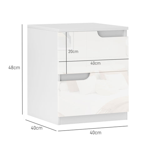 HOMCOM High Gloss Bedside Table Set of 2 - White