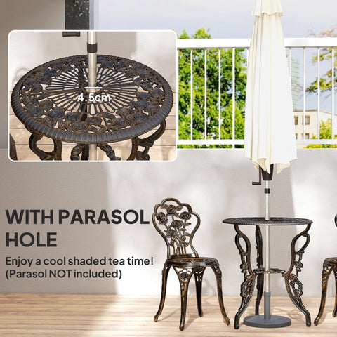 Outsunny Outdoor Bistro Set Vintage Rose Design Patio Furniture Set with Round Table and 2 Chairs Metallic Finish