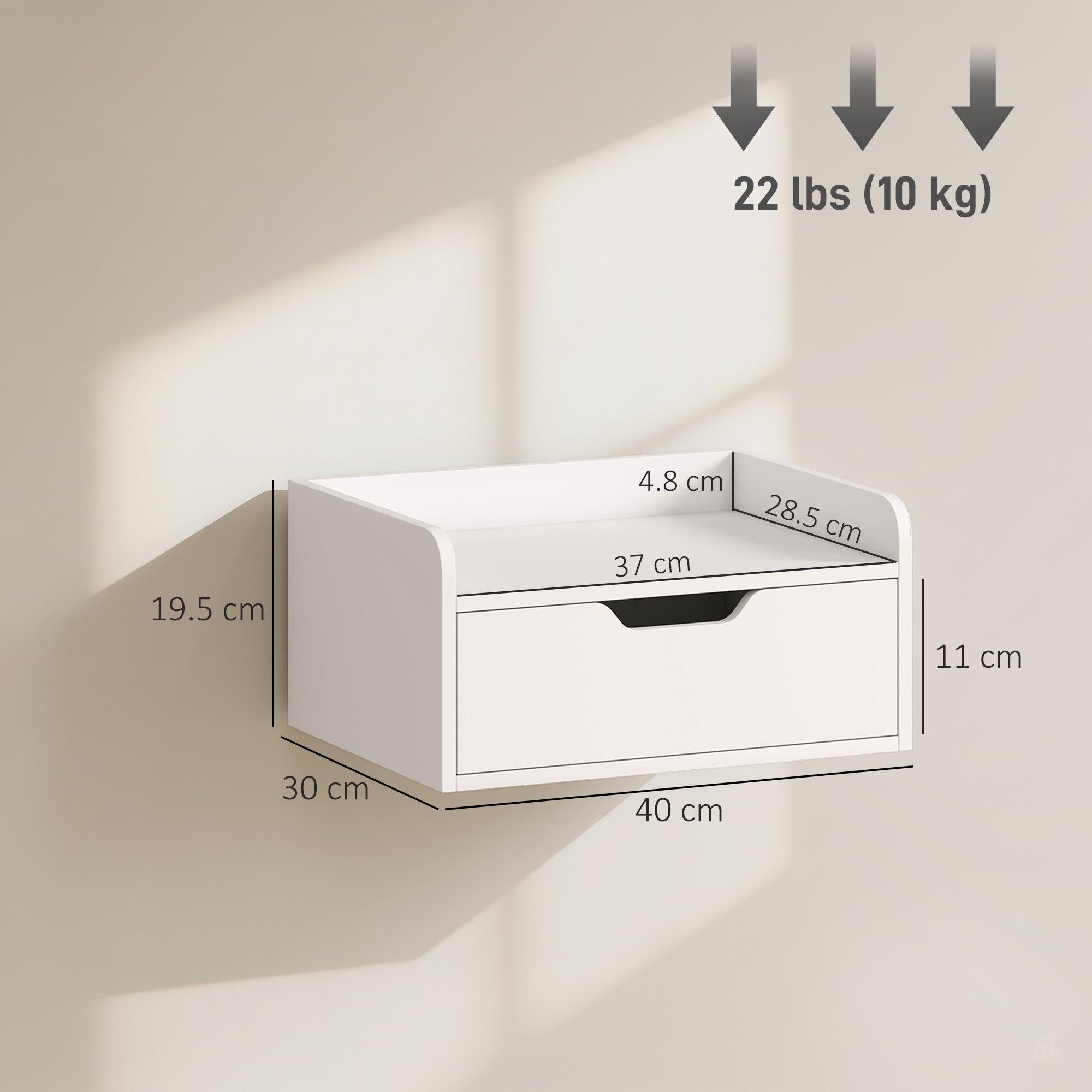 HOMCOM Floating Nightstands Set of 2, Wall Mounted Bedside Table with Drawer for Bedroom, White