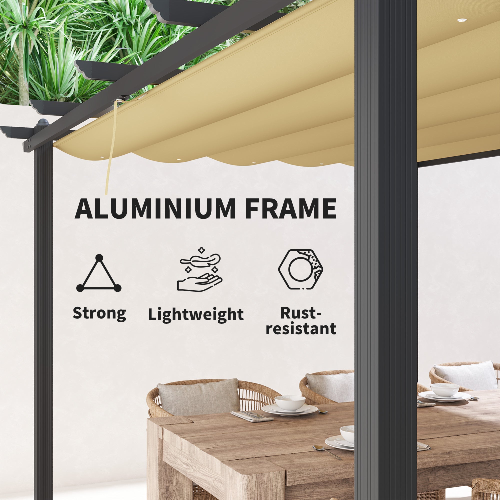 Outsunny 3 x 4m Aluminium Pergola, with Retractable Roof - Khaki