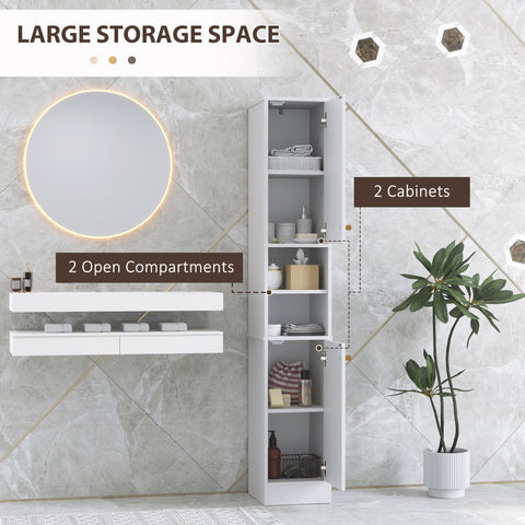 HOMCOM Tall Bathroom Storage Cabinet with Doors, Slim Bathroom Storage Unit with Adjustable Shelves, Freestanding Bathroom Storage Unit, White
