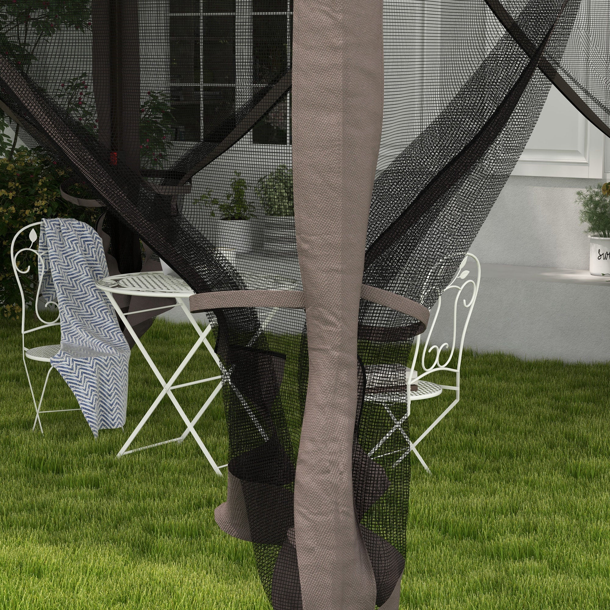 Outsunny 3.25 x 3.25m Deluxe Metal Gazebo, with Curtains - Brown and Grey