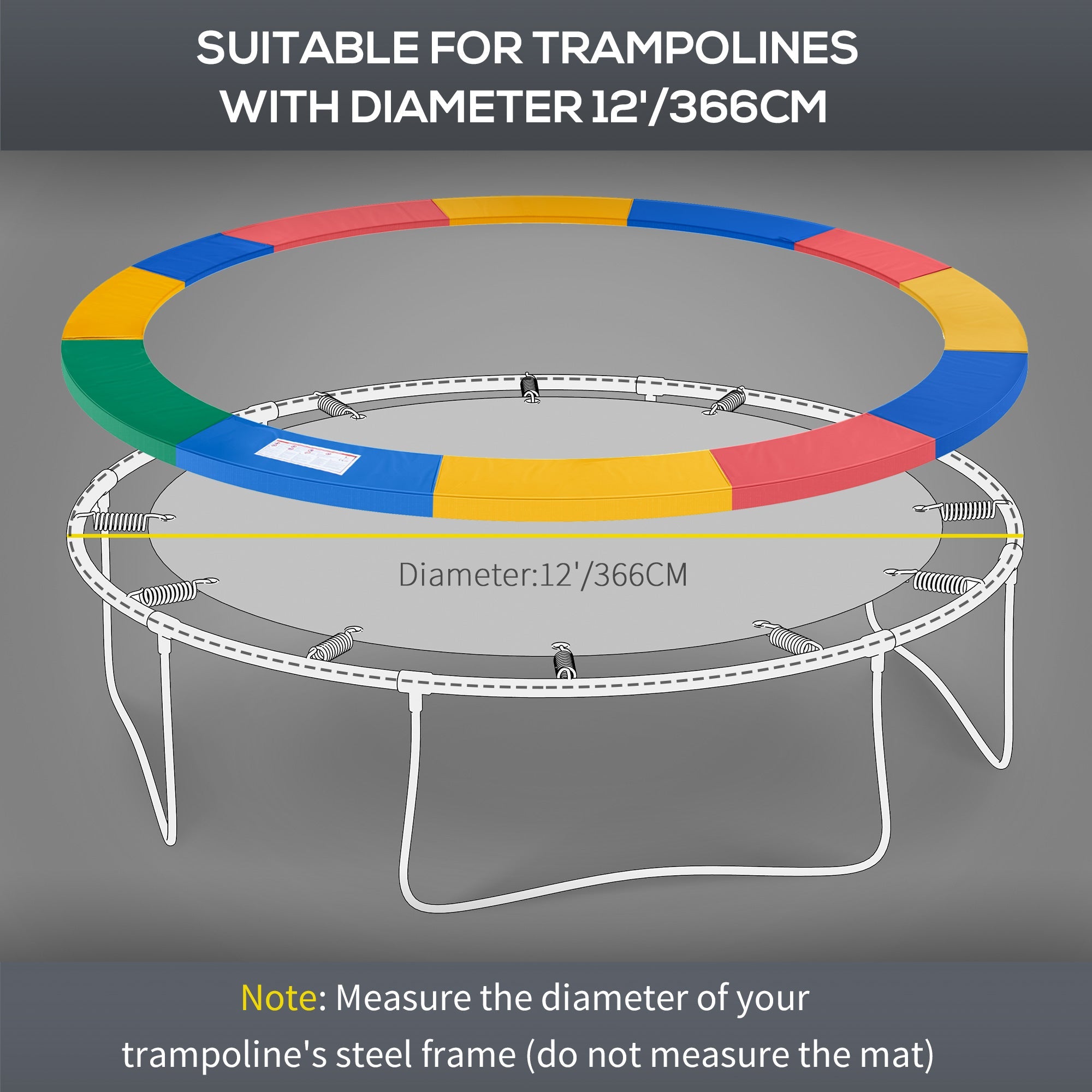 HOMCOM 12FT Replacement Trampoline Pad Thick Foam Safety Φ366cm Spring Cover Bounce Padding - Multi Coloured