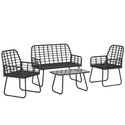 Outsunny 4 Piece Rattan Garden Furniture Set, Outdoor Patio Furniture with Loveseat, Armchairs and Coffee Table