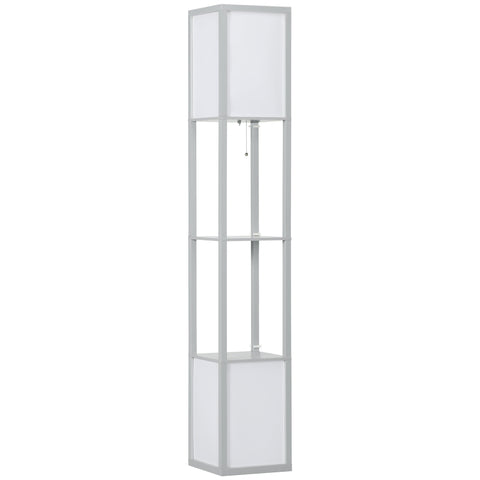 HOMCOM Modern Shelf Floor Lamp with Dual Ambient Light, Standing Lamp Living Room, Bedroom, 156cm, Grey