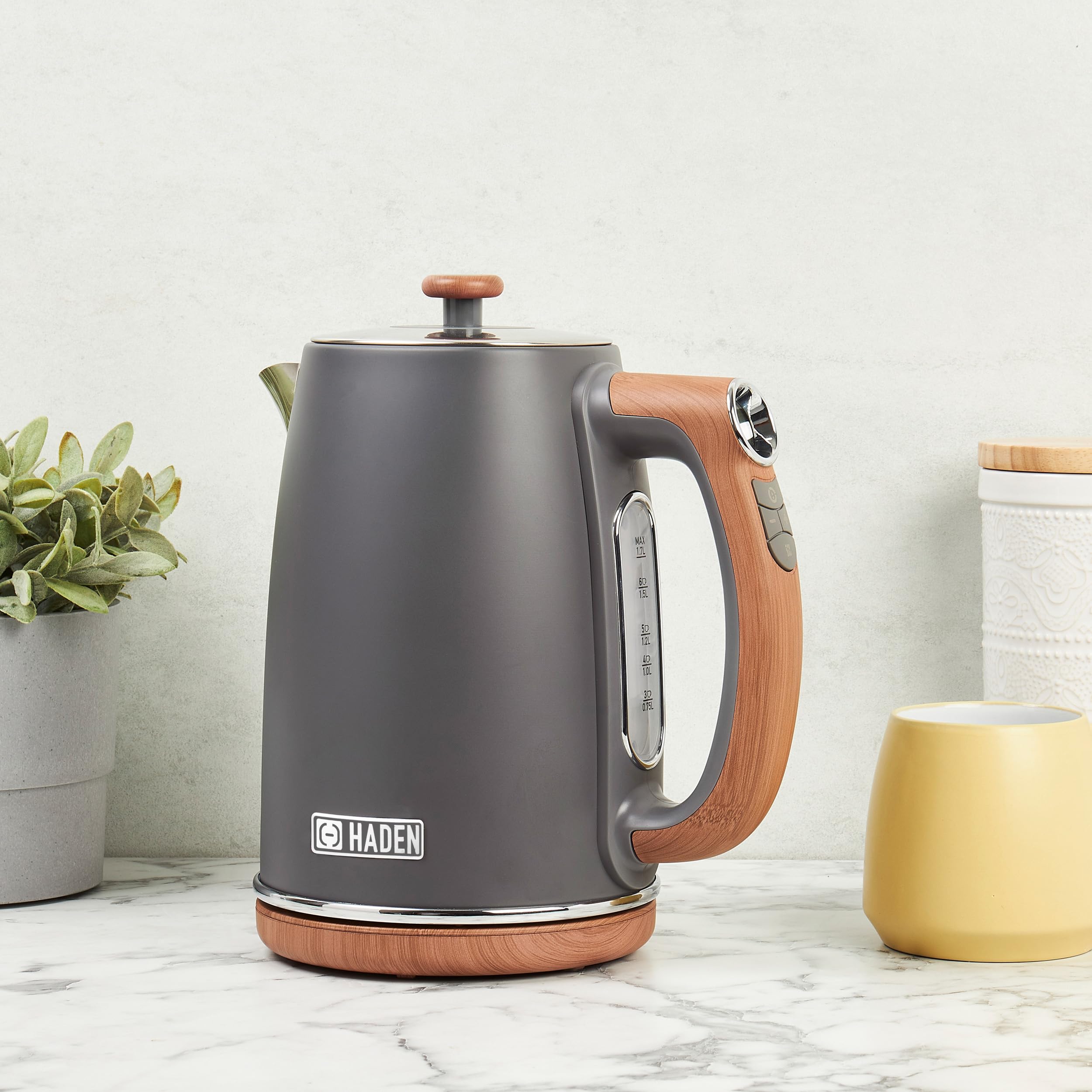 Gray haden dorchester temperature control kettle with wooden handle 1.7l digital lcd fast boil cordless 360 base