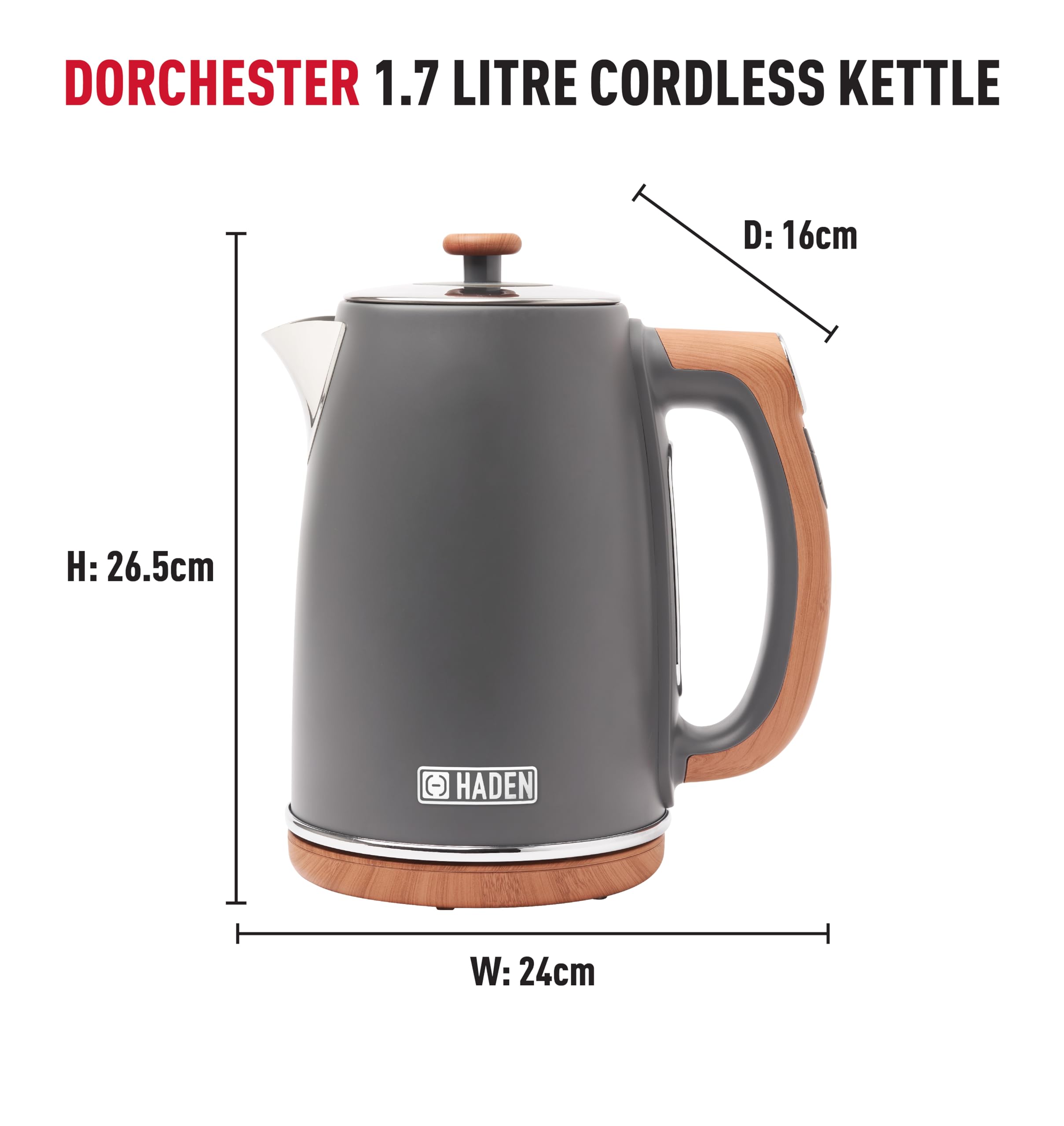Gray haden dorchester temperature control cordless kettle with wooden handle accents and digital lcd display