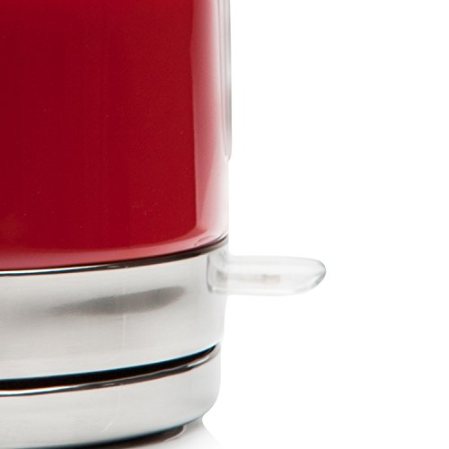 Red kettle with stainless steel chrome base featuring rapid boil and temperature gauge by haden jersey