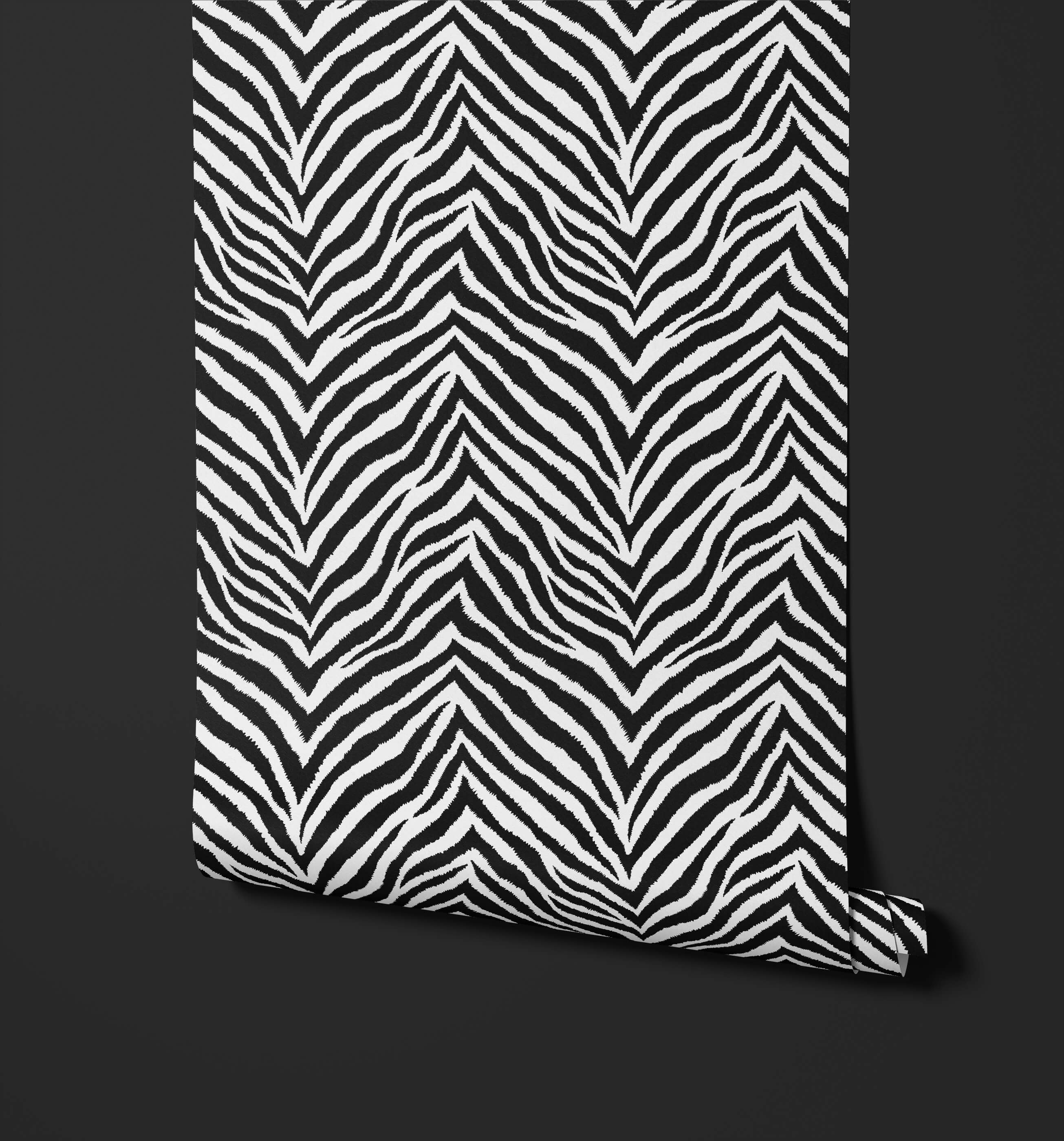Hakambo black and white zebra print wallpaper with bold repeating chevron pattern perfect for stylish walls