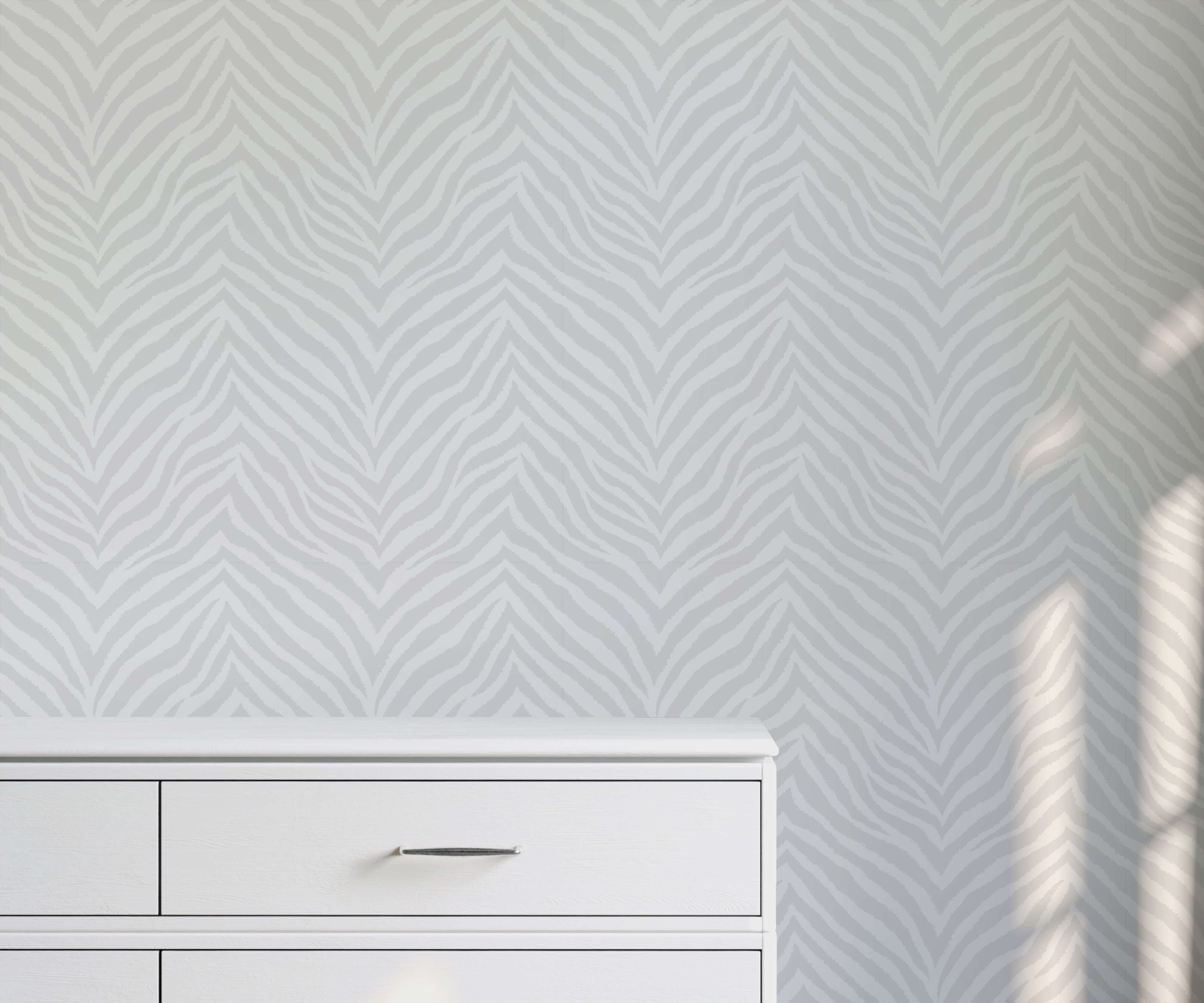 Hakambo gray and white zebra print wallpaper with subtle repeating pattern perfect for stylish print wallpaper walls