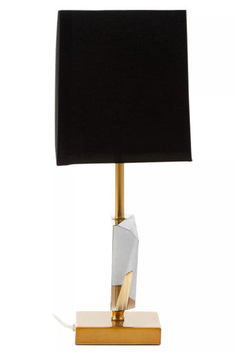 Halina smoked crystal table lamp with black velvet shade gold metal base and clear faceted smoked crystal accent