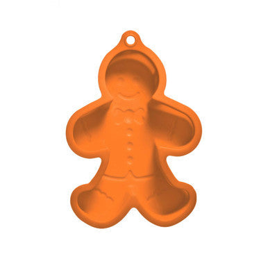 Orange silicone gingerbread man cake mould with hanging loop perfect for baking fun shaped cakes