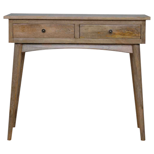 Rustic mango wood console table hallway 2 drawer with dark metal knobs perfect for entryway storage
