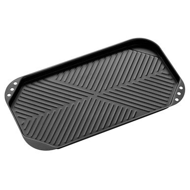 Halston non stick large grill pan with black textured ribbed surface and rounded corners for stick large grill use
