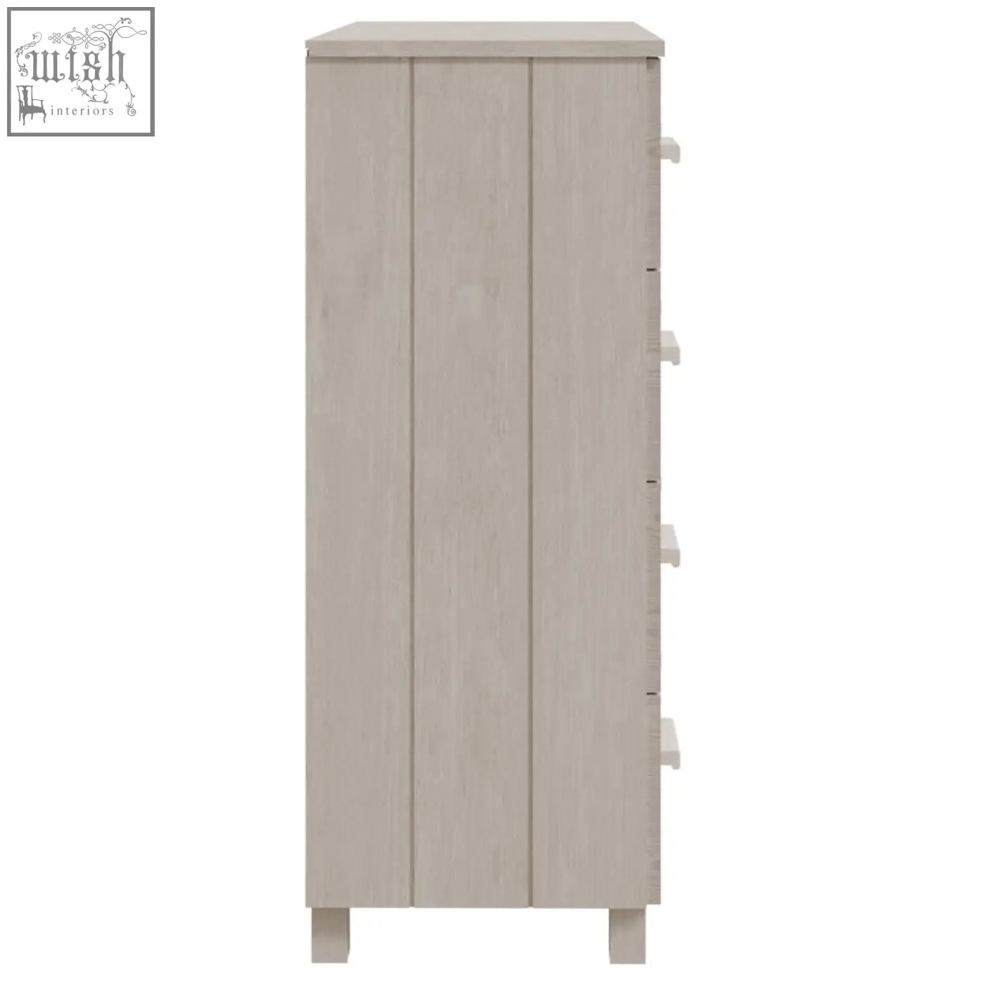 Beige solid wood chest hamar pinewood 79cm with five drawers and white handles for stylish storage