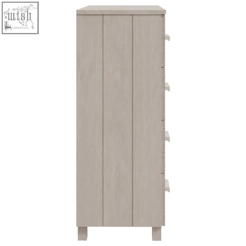 Beige solid wood chest hamar pinewood 79cm with five drawers and white handles for stylish storage