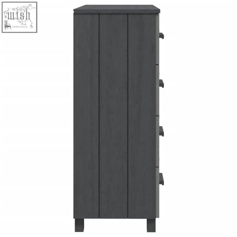 Dark gray solid wood chest hamar pinewood 79cm with vertical paneling and matching drawer pulls