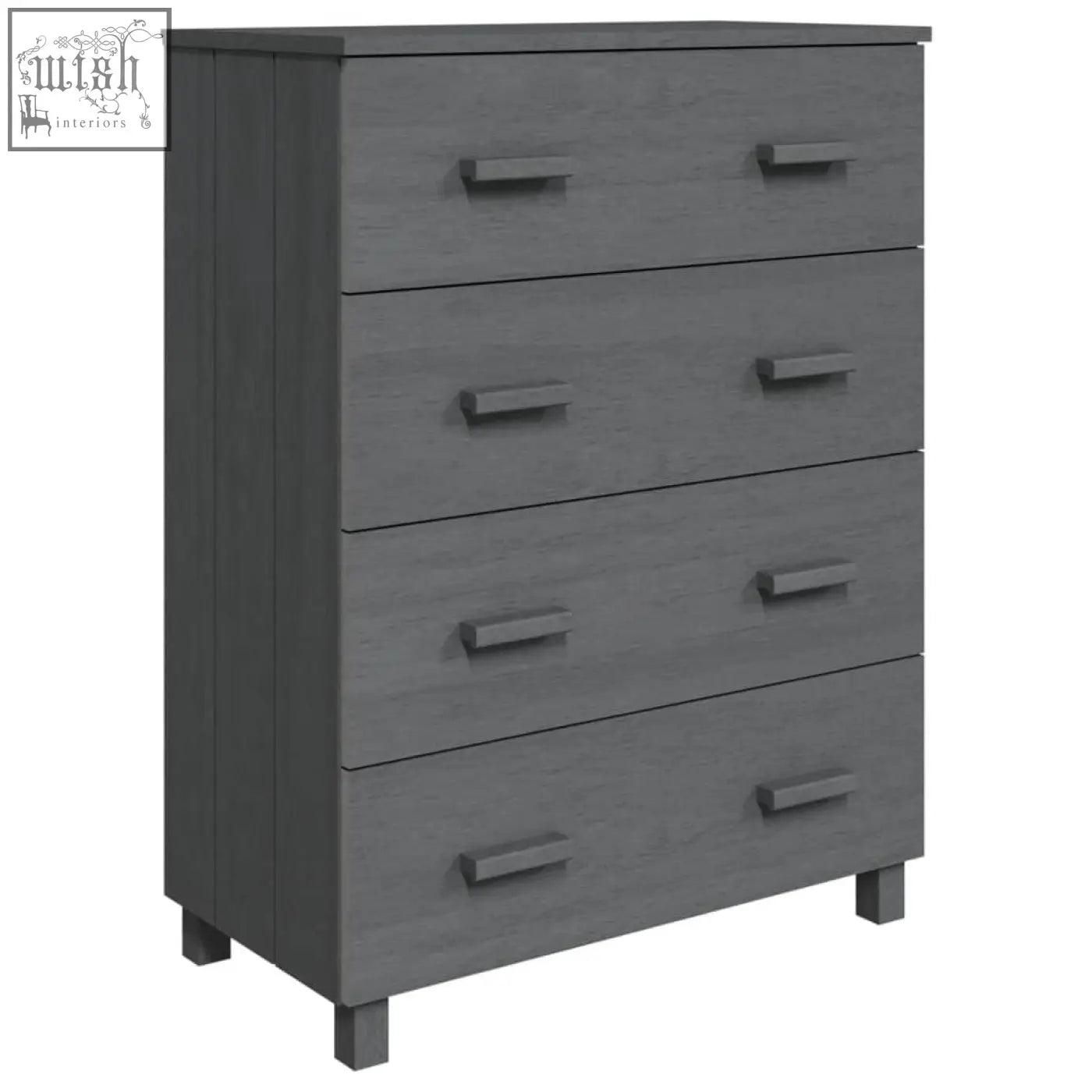 Hamar pinewood 79cm gray wood-grain solid wood chest with four drawers and minimalist metal handles