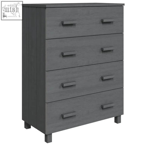 Hamar pinewood 79cm gray wood-grain solid wood chest with four drawers and minimalist metal handles