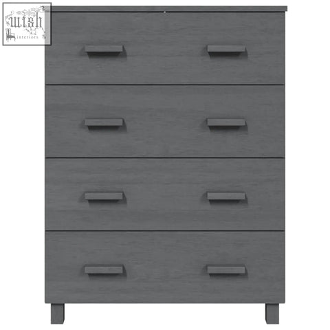 Gray wood-grain finish solid wood chest of drawers hamar pinewood 79cm with four drawers and matching handles