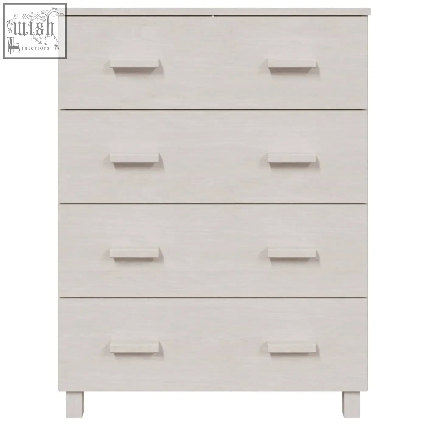 White oak finish hamar pinewood 79cm solid wood chest with four spacious drawers and minimalist rectangular handles