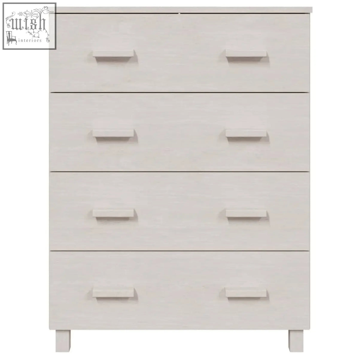 White oak finish hamar pinewood 79cm solid wood chest with four spacious drawers and minimalist rectangular handles