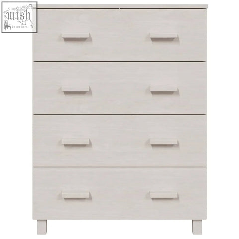 White oak finish hamar pinewood 79cm solid wood chest with four spacious drawers and minimalist rectangular handles