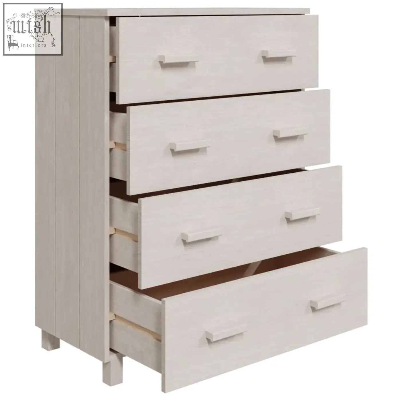 White solid wood chest hamar pinewood 79cm with five drawers and minimalist handles for stylish storage
