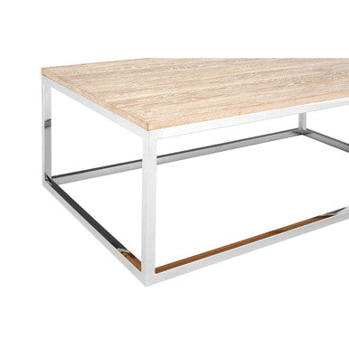 Hampstead coffee table with light wood top and sleek chrome metal frame perfect for modern living rooms