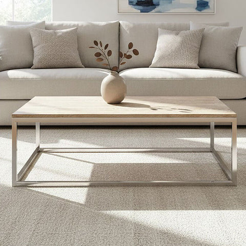 Modern hampstead coffee table with light wood top and sleek metallic frame perfect for living room use